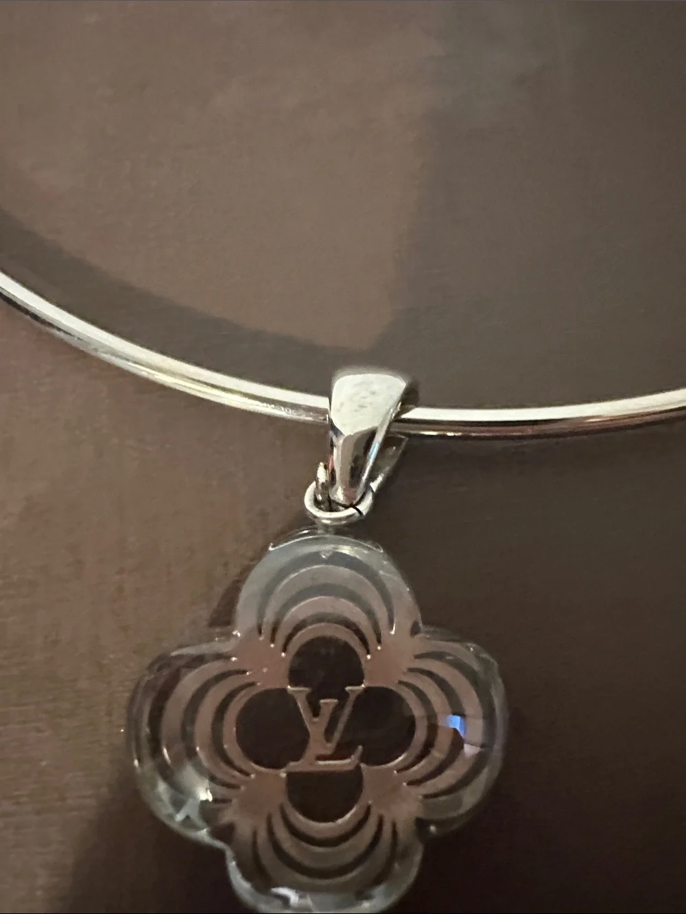 Louis Vuitton Clear Crystal Monogram Flower Pendant Necklace - Clear/Silver